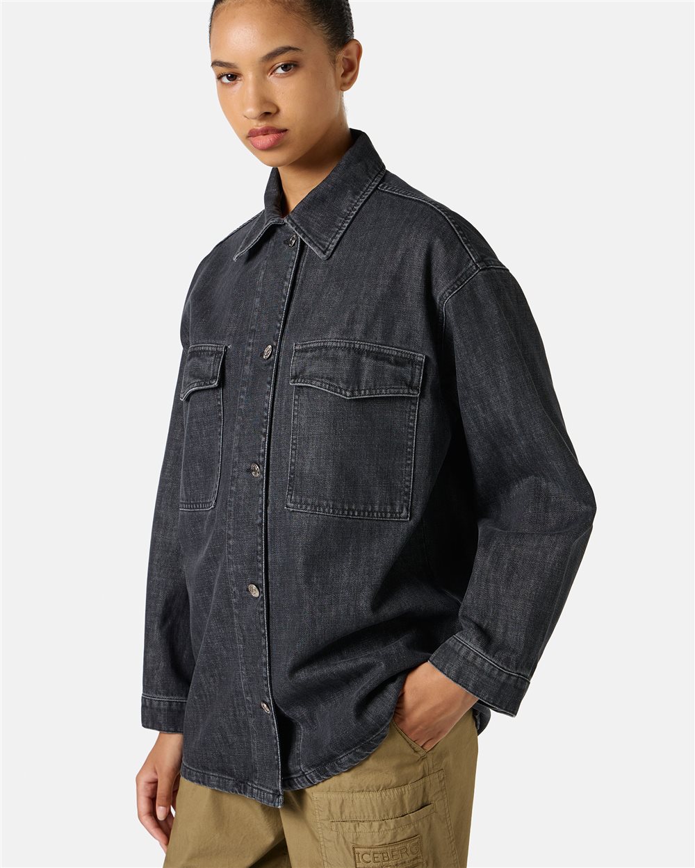 Giubbotto nero regular fit in denim fisso nero - Iceberg - Official Website