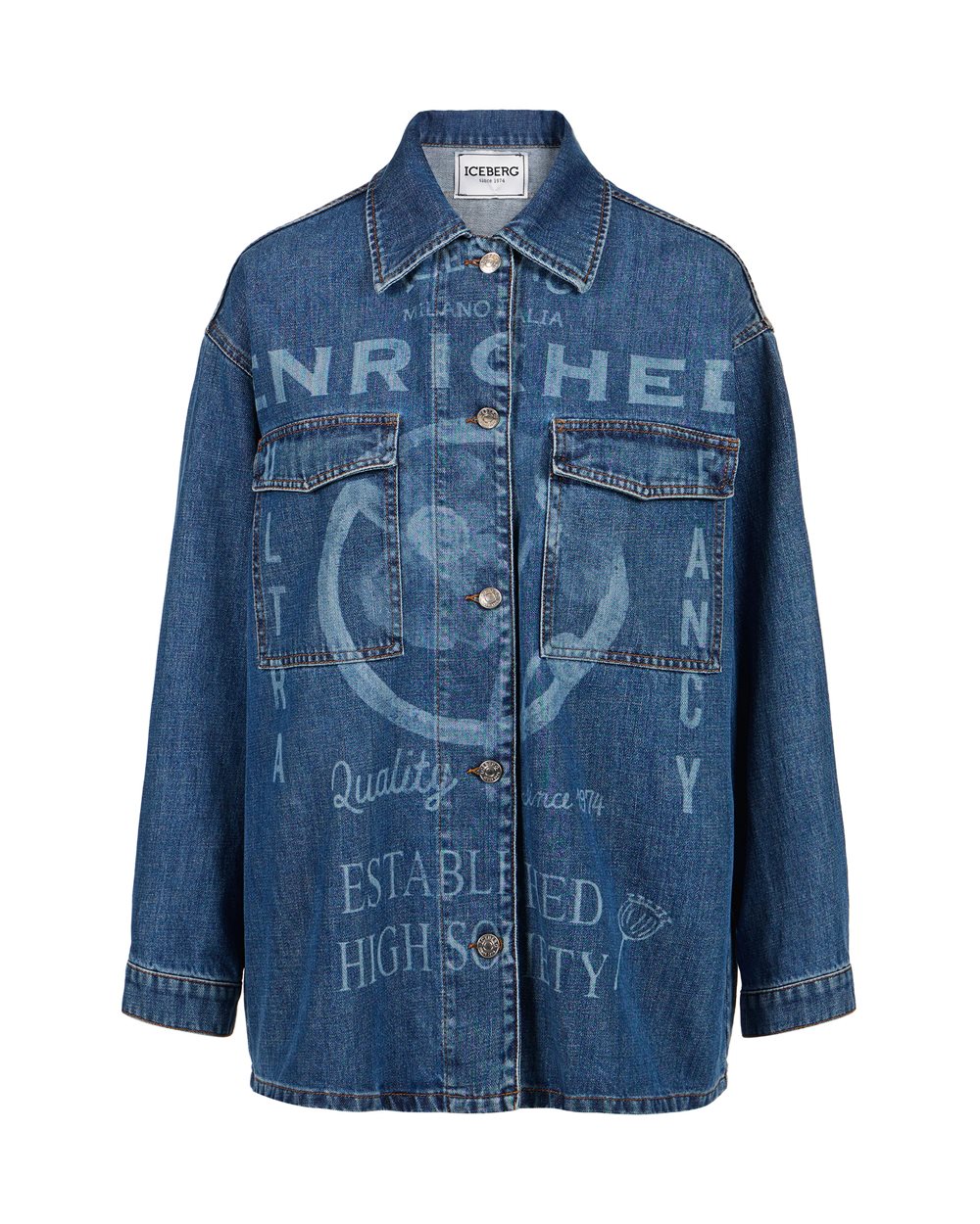 Giubbotto regular fit in denim fisso color indaco con grafica laserata - Iceberg - Official Website