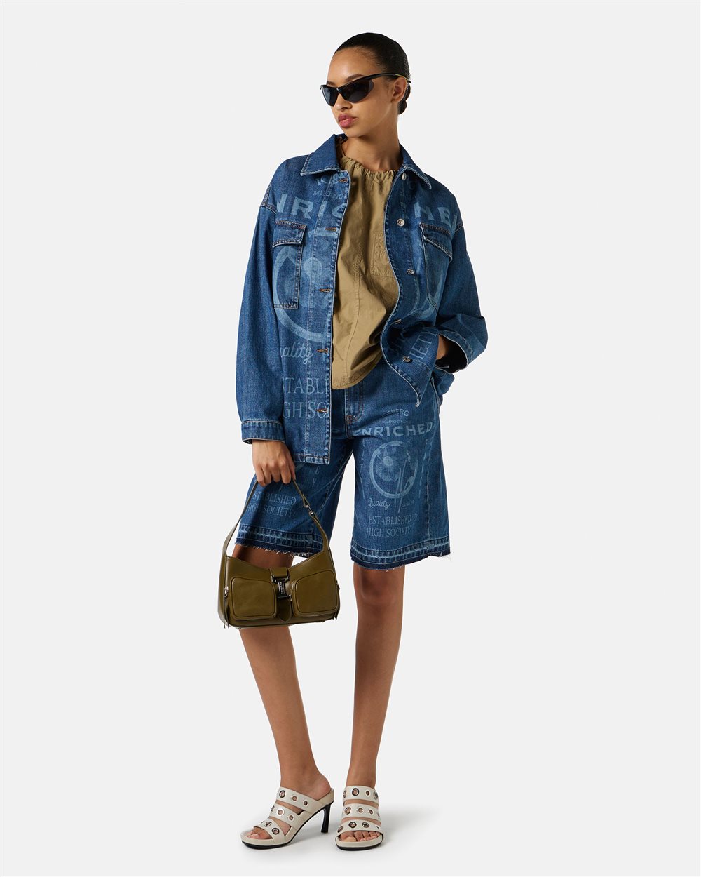 Giubbotto regular fit in denim fisso color indaco con grafica laserata - Iceberg - Official Website