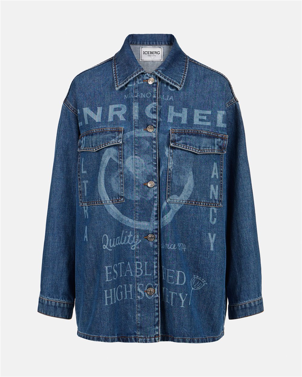 Giubbotto regular fit in denim fisso color indaco con grafica laserata - Iceberg - Official Website