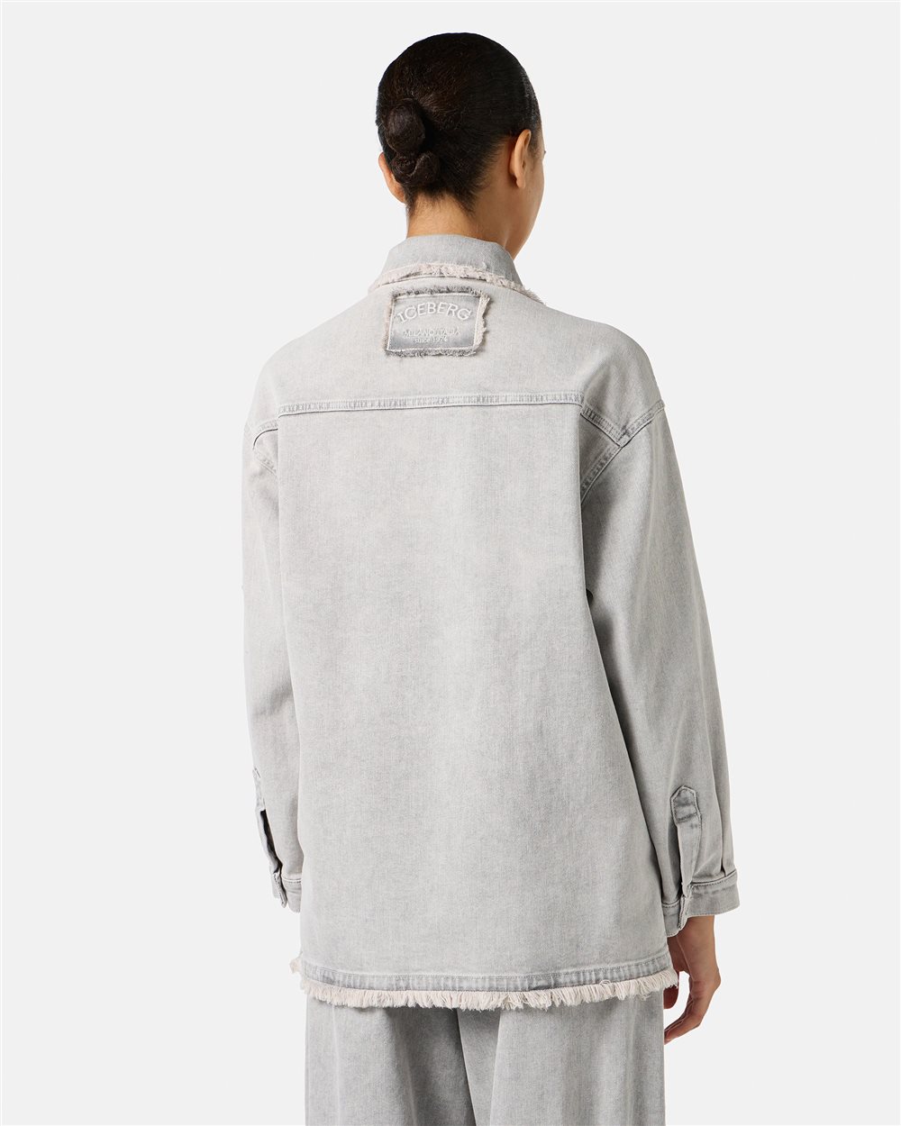 Grey degrade regular fit jacket in stone washed stretch denim - Iceberg - Official Website