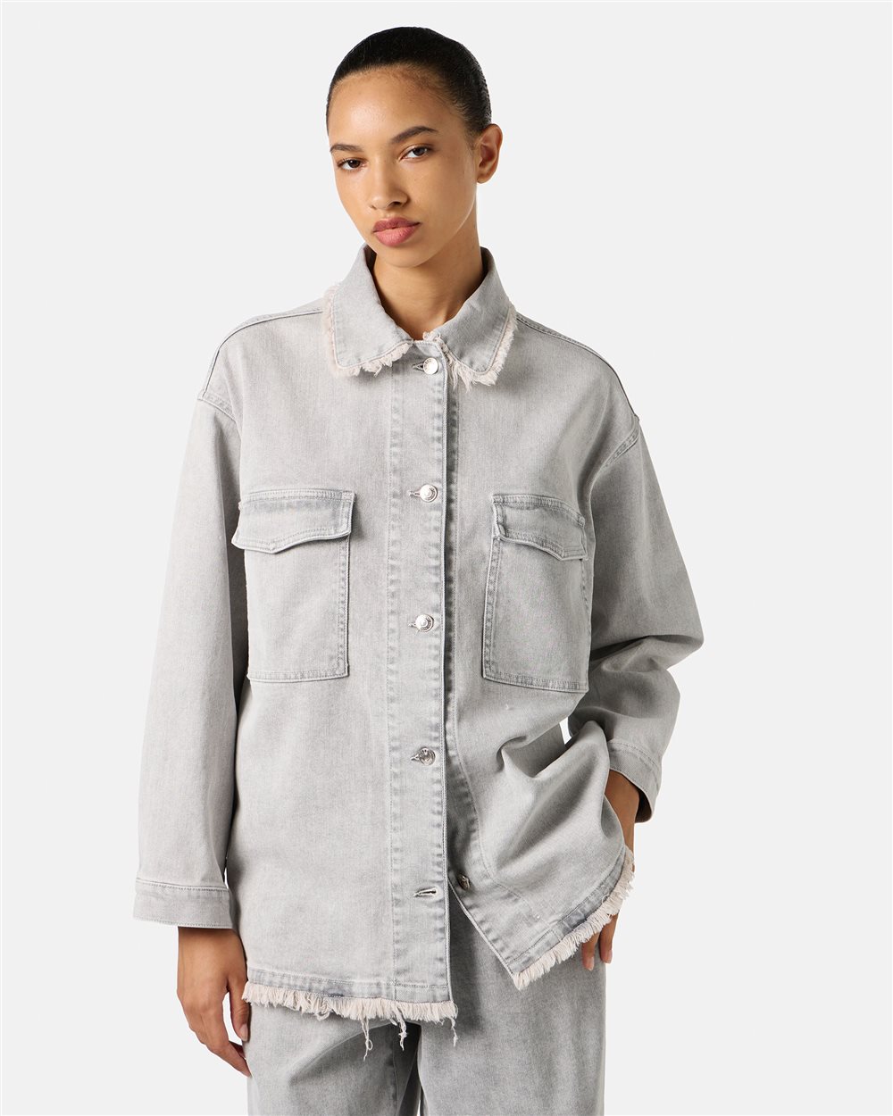 Grey degrade regular fit jacket in stone washed stretch denim - Iceberg - Official Website