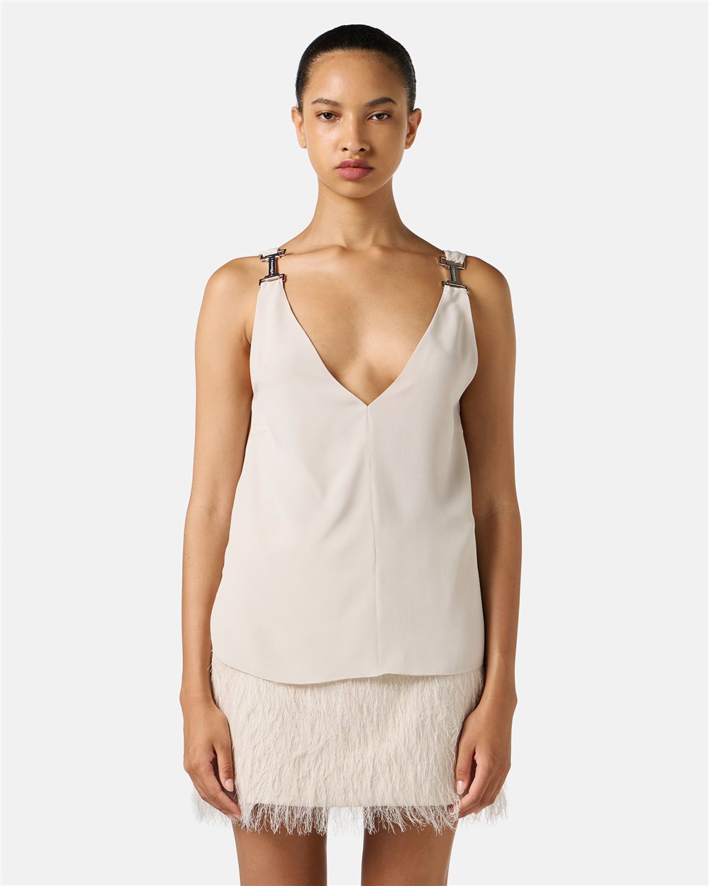 Top color polvere in crepe de chine con dettagli distintivi - Iceberg - Official Website