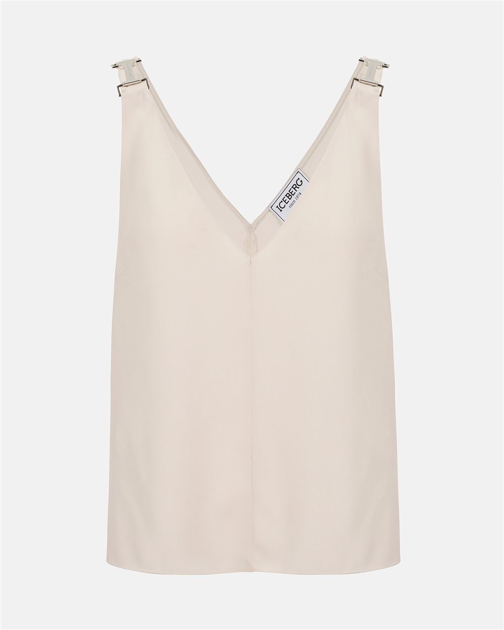 Top color polvere in crepe de chine con dettagli distintivi - Iceberg - Official Website