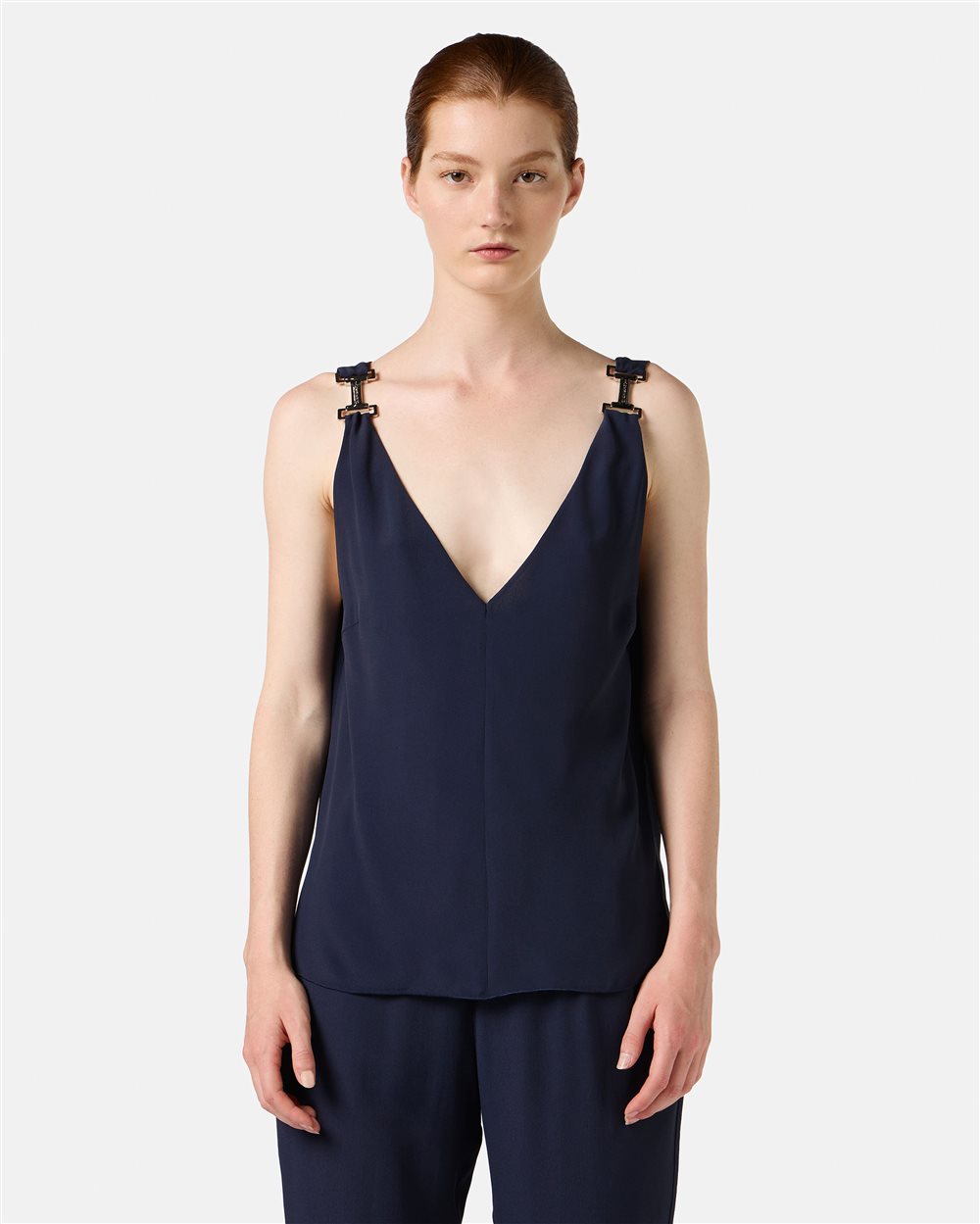 Blue crepe de chine top with signature details - Iceberg - Official Website