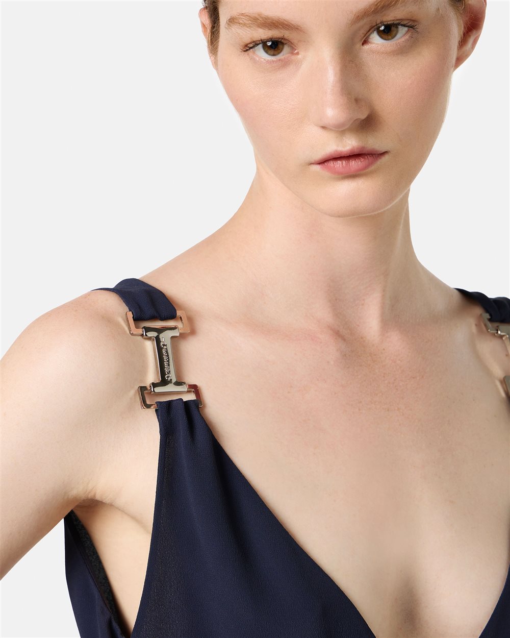 Blue crepe de chine top with signature details - Iceberg - Official Website