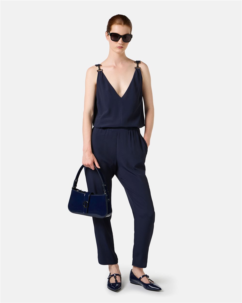 Blue crepe de chine top with signature details - Iceberg - Official Website