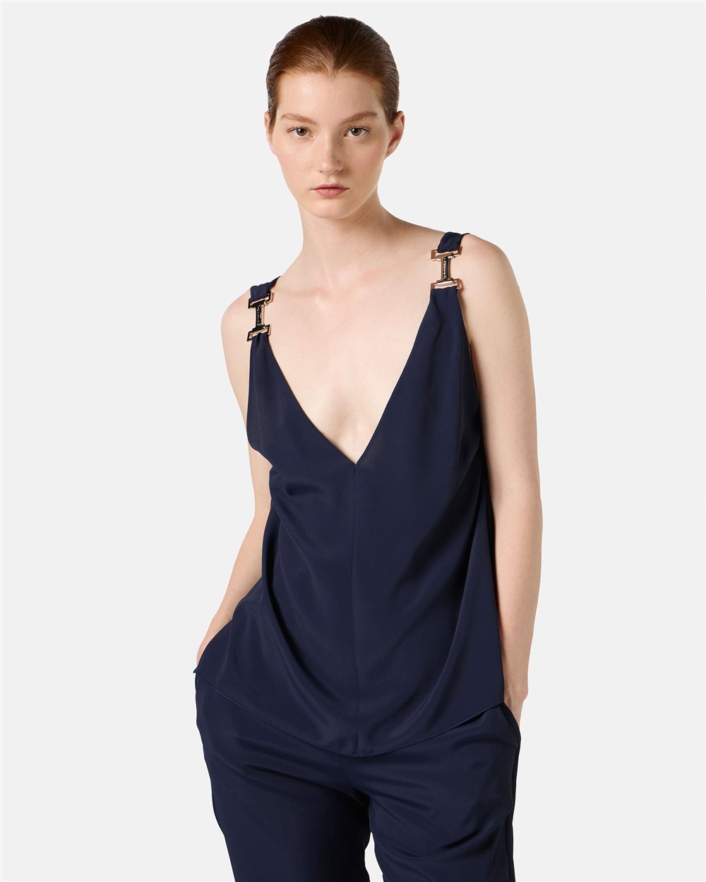 Blue crepe de chine top with signature details - Iceberg - Official Website