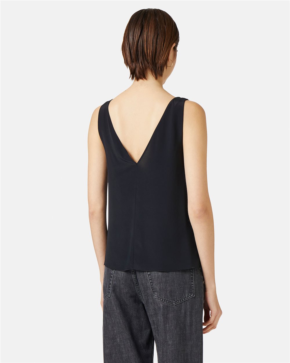 Black crepe de chine top with signature details - Iceberg - Official Website