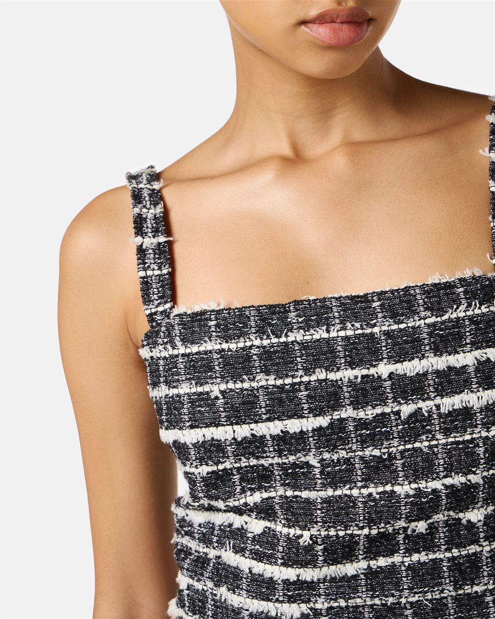 Slim-fit white and black checked top with shoulder straps in Chanel checkered fabric - Iceberg - Official Website