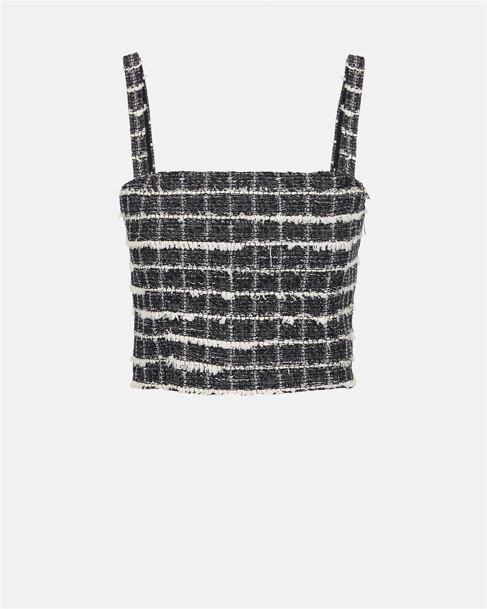 Slim-fit white and black checked top with shoulder straps in Chanel checkered fabric - Iceberg - Official Website