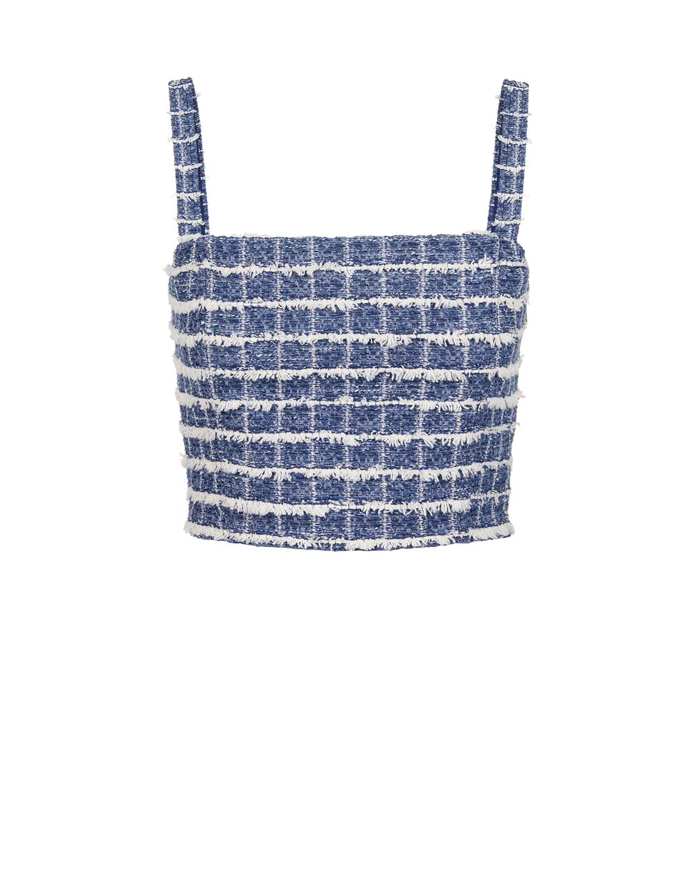 Slim-fit white and blue checked top with shoulder straps in Chanel checkered fabric - Iceberg - Official Website