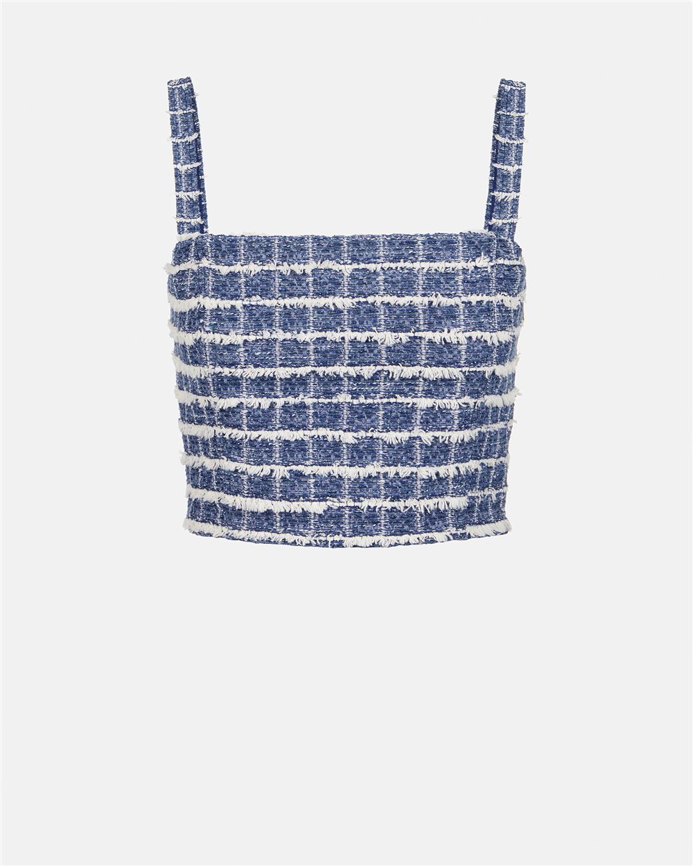 Slim-fit white and blue checked top with shoulder straps in Chanel checkered fabric - Iceberg - Official Website