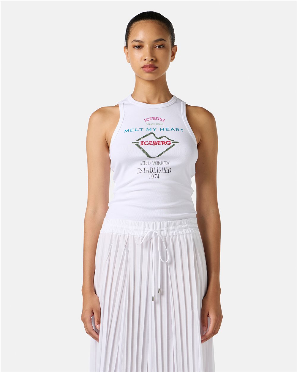 Top bianco slim fit in costina con stampa Iceberg Symbol - Iceberg - Official Website