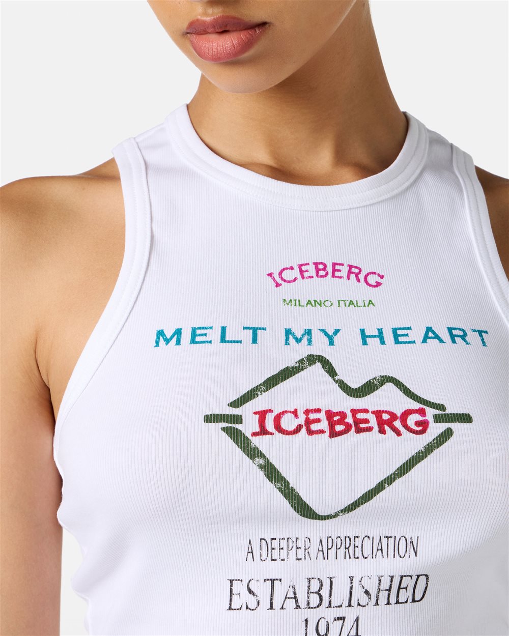 Top bianco slim fit in costina con stampa Iceberg Symbol - Iceberg - Official Website