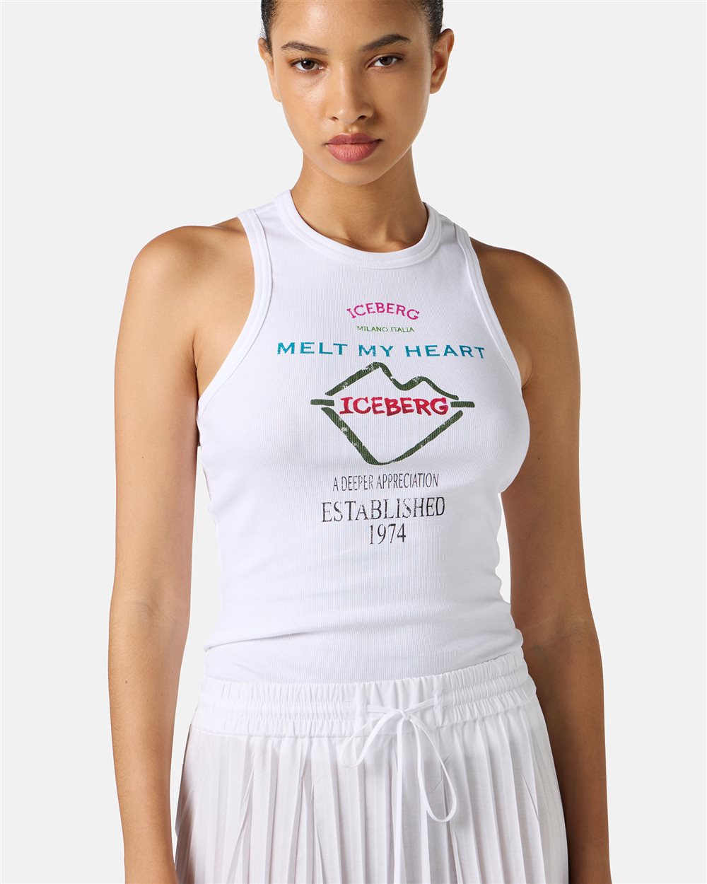Top bianco slim fit in costina con stampa Iceberg Symbol - Iceberg - Official Website