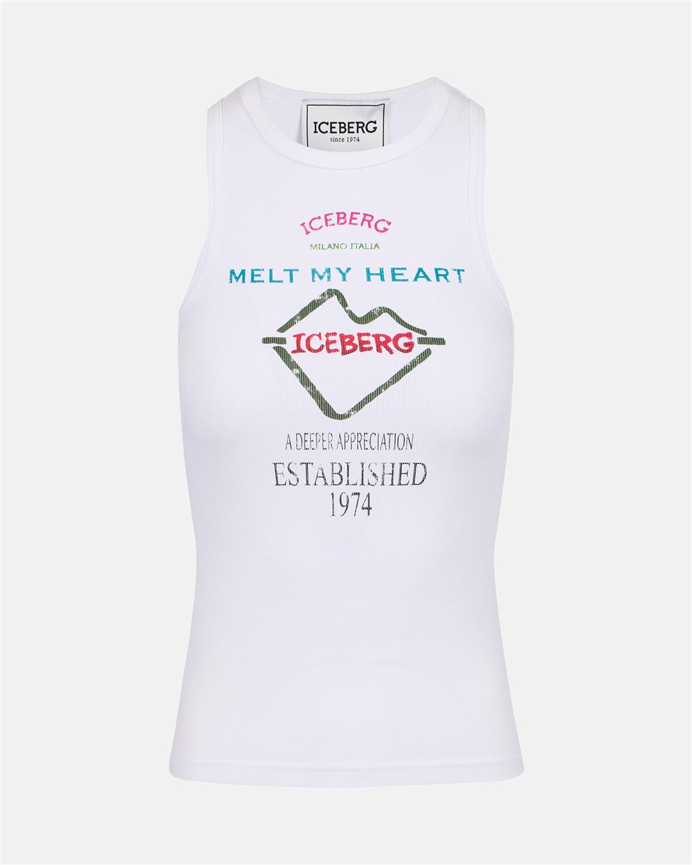Top bianco slim fit in costina con stampa Iceberg Symbol - Iceberg - Official Website
