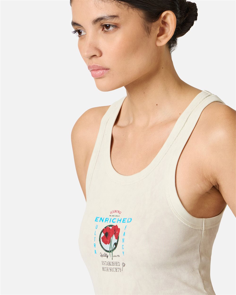 Garment-dyed ribbed top with random wash effect and Poppy print - Iceberg - Official Website