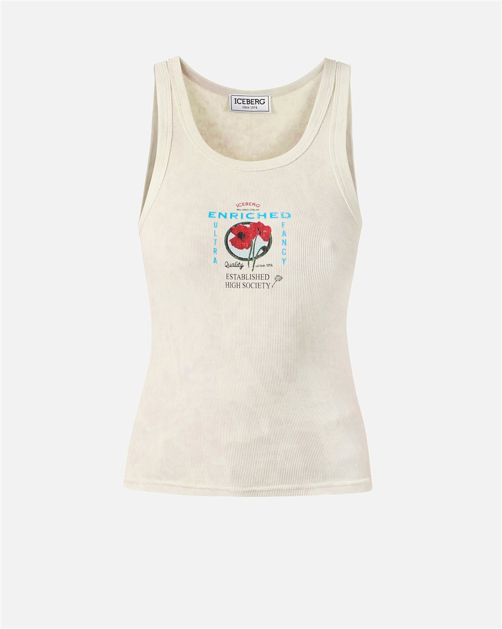 Garment-dyed ribbed top with random wash effect and Poppy print - Iceberg - Official Website