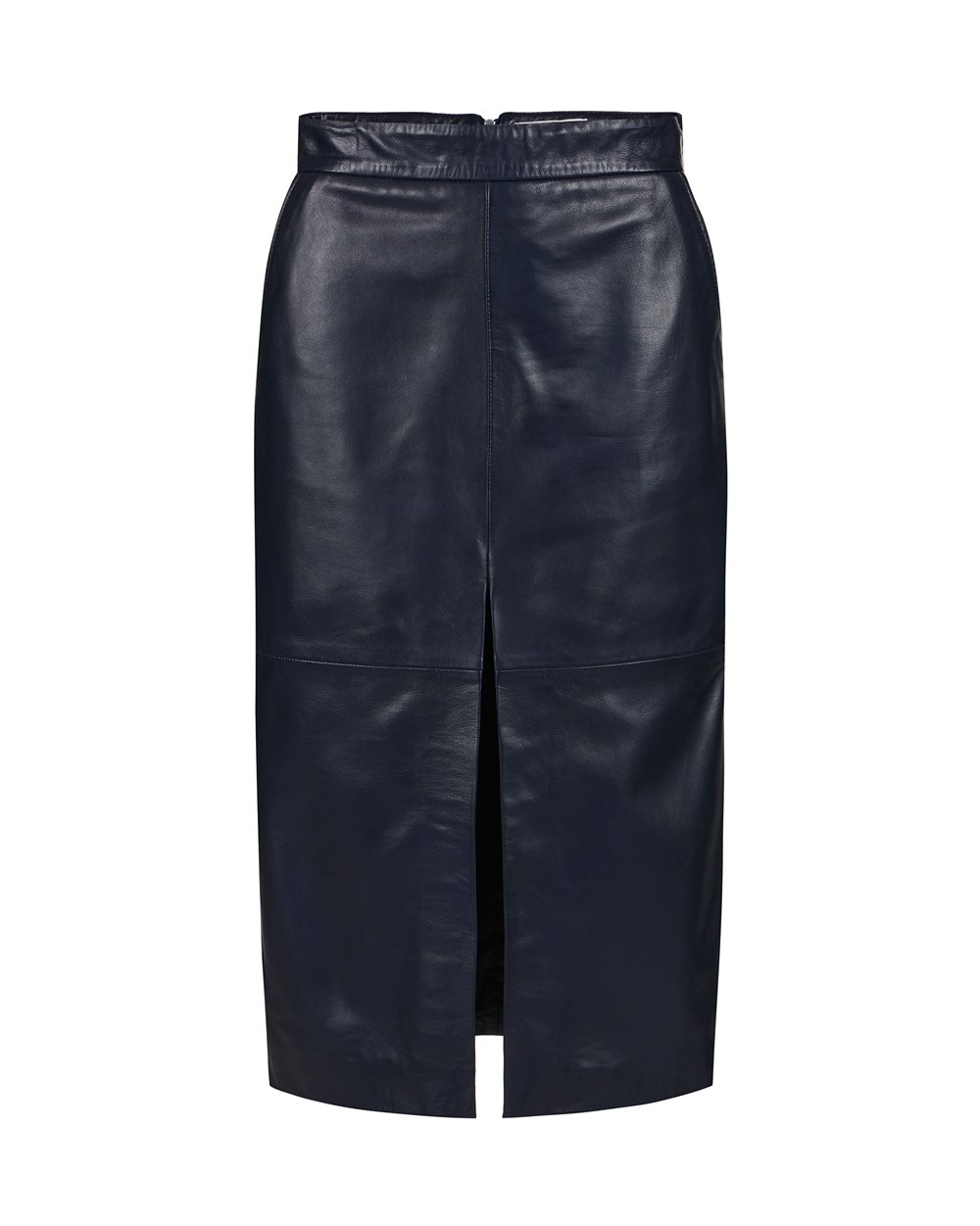 Longuette skirt in pelle blu con spacco e patch ricamato Iceberg Milano Italia - Iceberg - Official Website