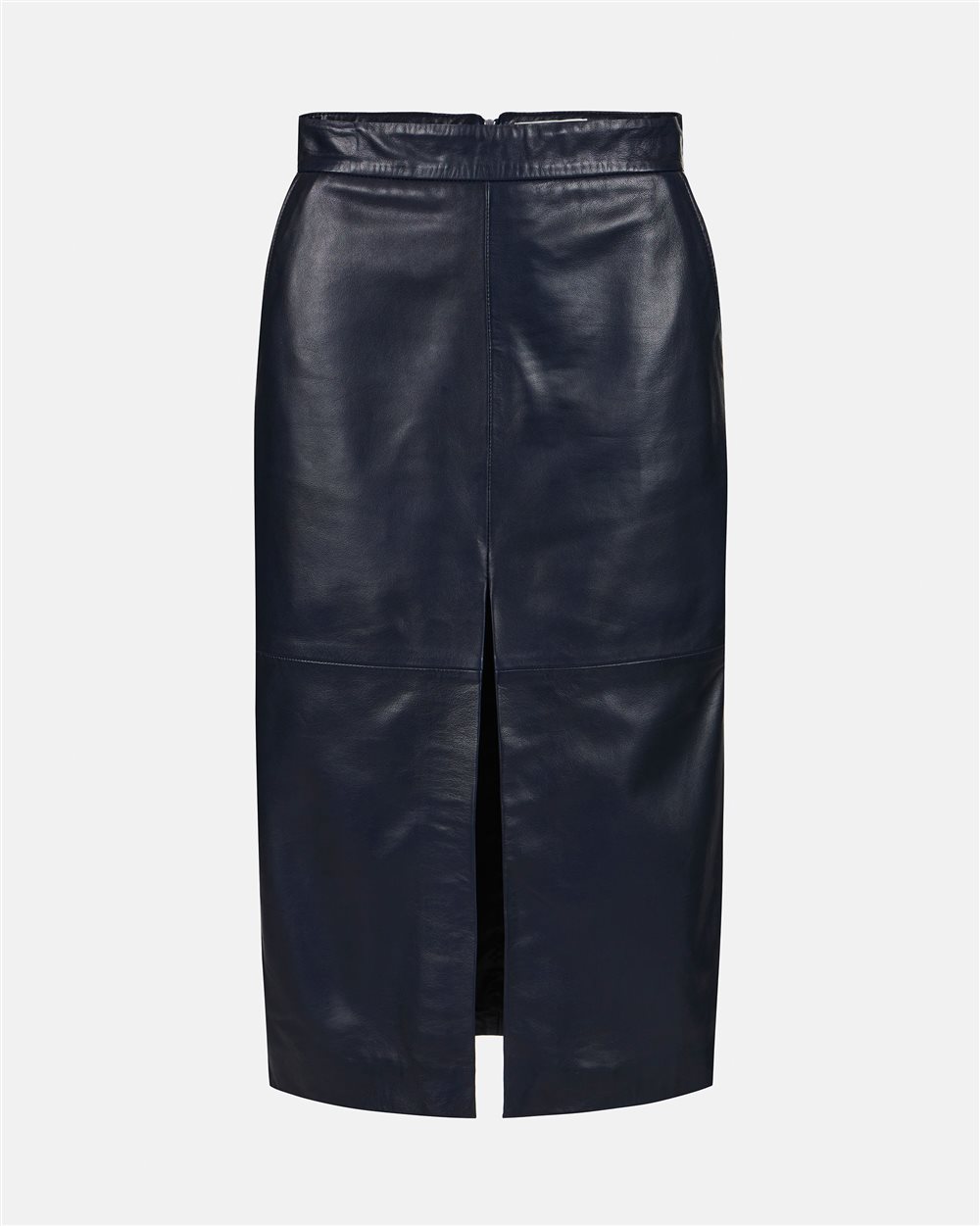 Longuette skirt in pelle blu con spacco e patch ricamato Iceberg Milano Italia - Iceberg - Official Website