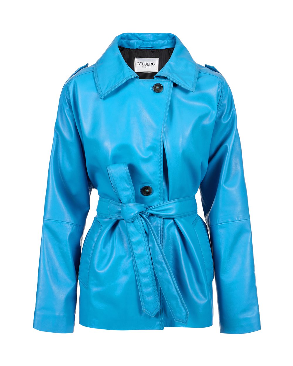 Cappotto corto in pelle color cobalto con logo Iceberg Milano Italia - Iceberg - Official Website