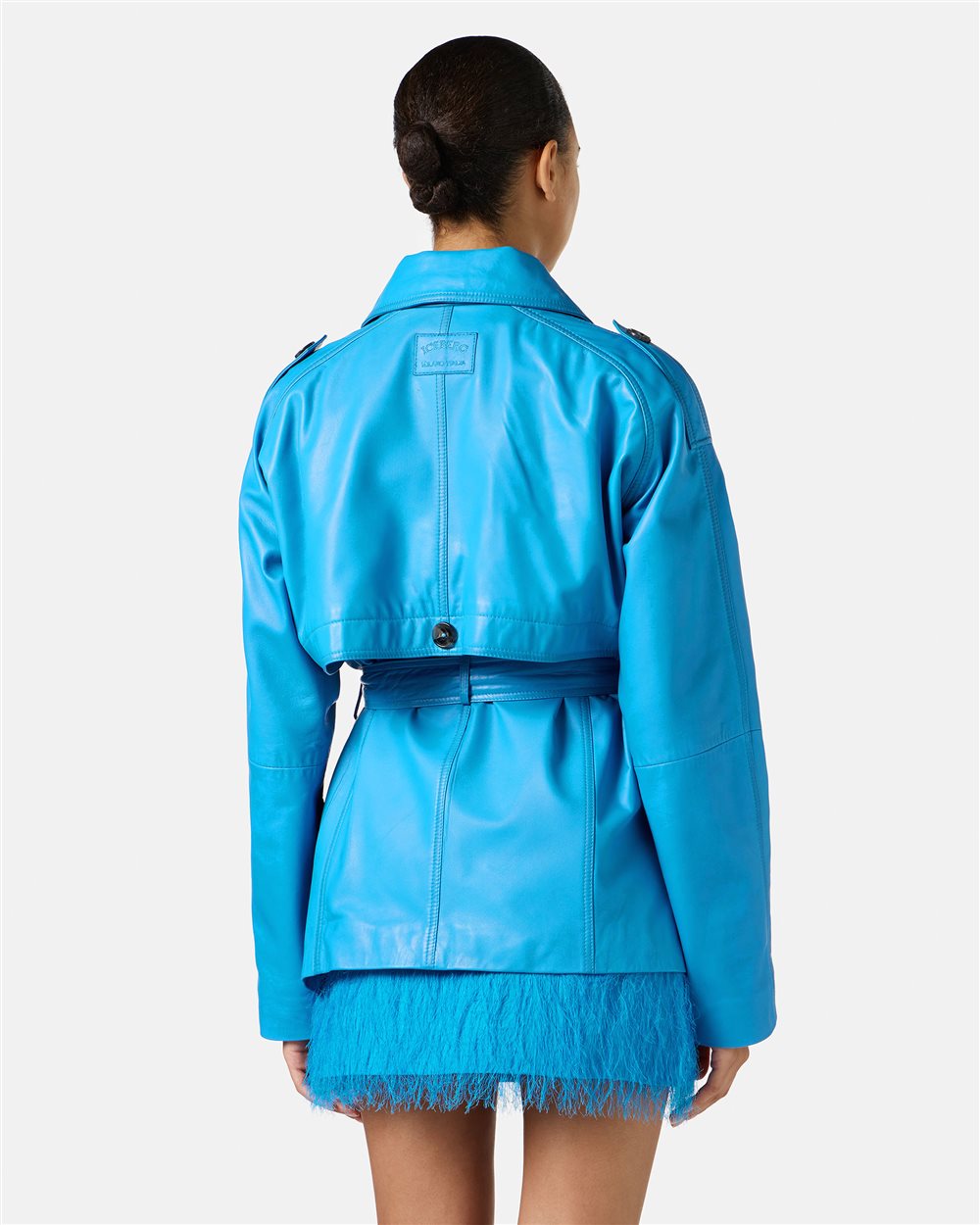 Cappotto corto in pelle color cobalto con logo Iceberg Milano Italia - Iceberg - Official Website