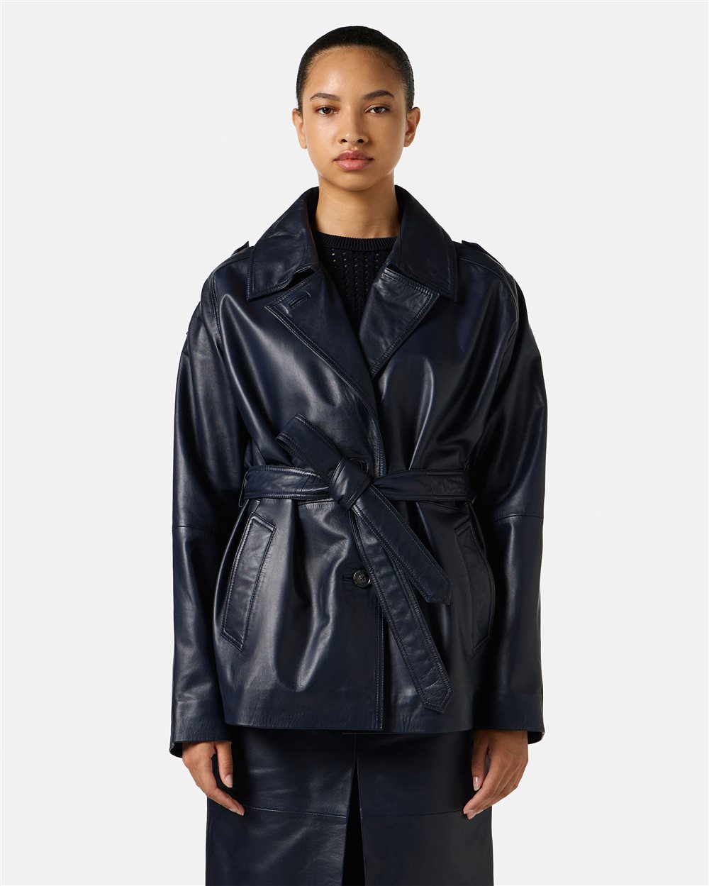 Short blue leather coat with Iceberg Milano Italia logo - Iceberg - Official Website