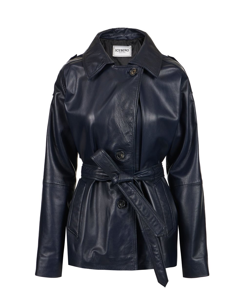 Short blue leather coat with Iceberg Milano Italia logo - Iceberg - Official Website