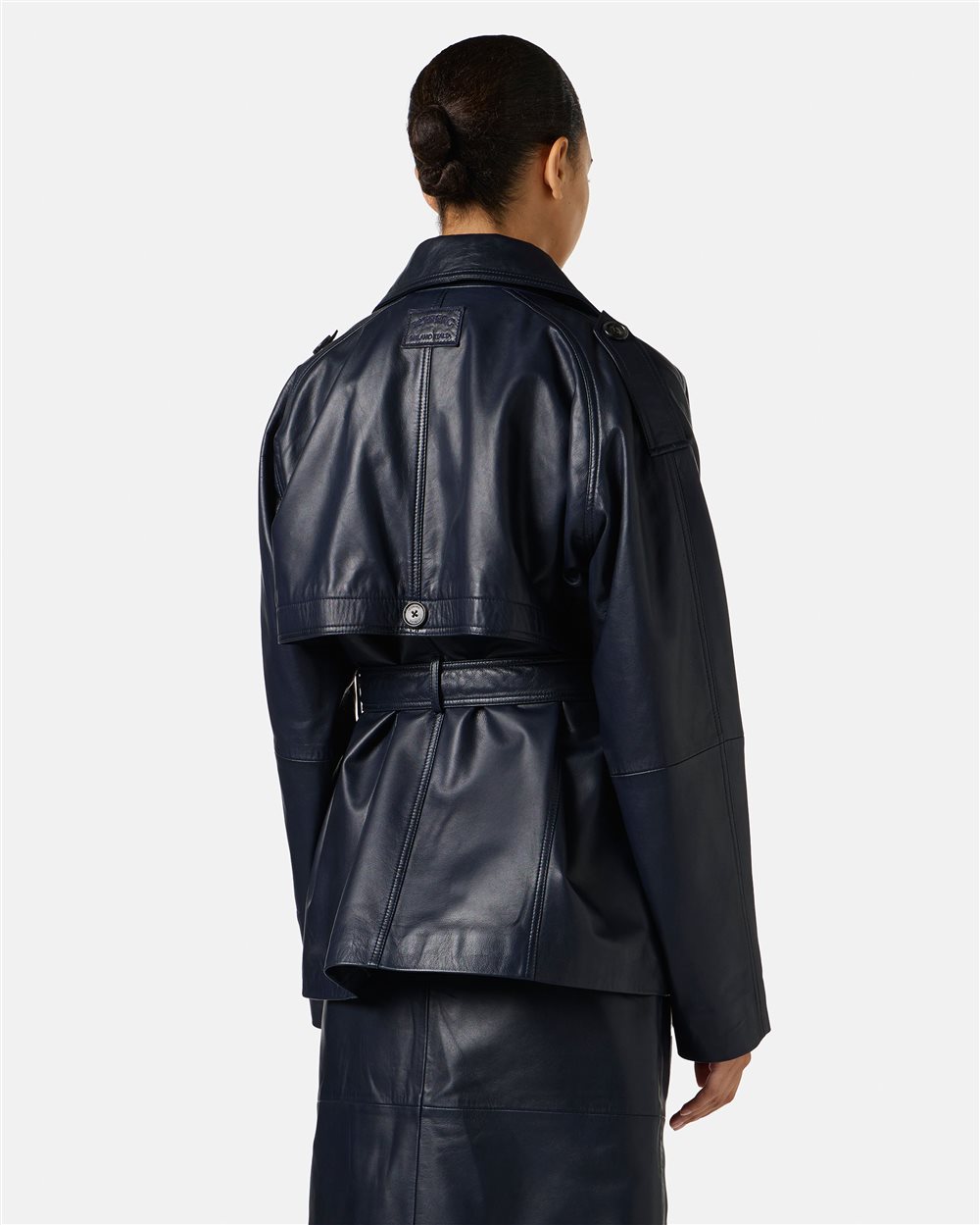 Short blue leather coat with Iceberg Milano Italia logo - Iceberg - Official Website
