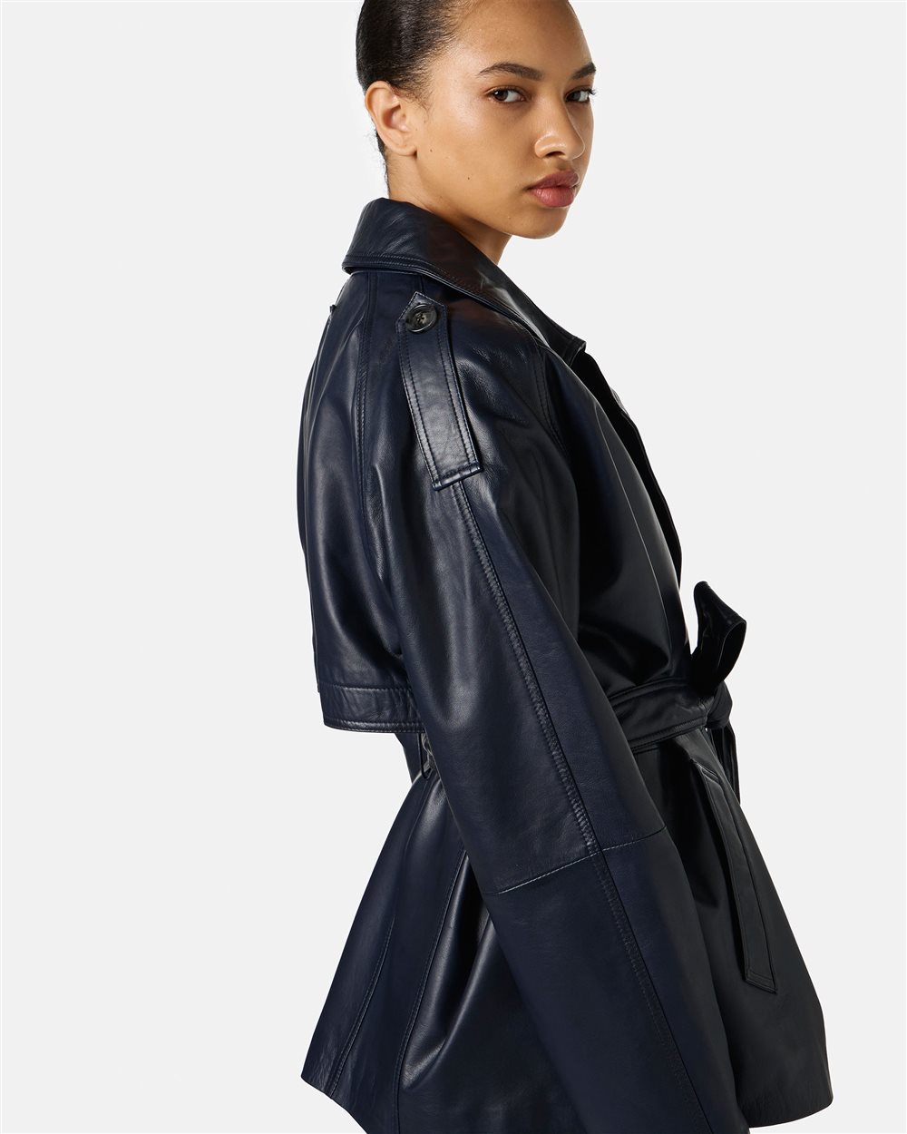 Short blue leather coat with Iceberg Milano Italia logo - Iceberg - Official Website