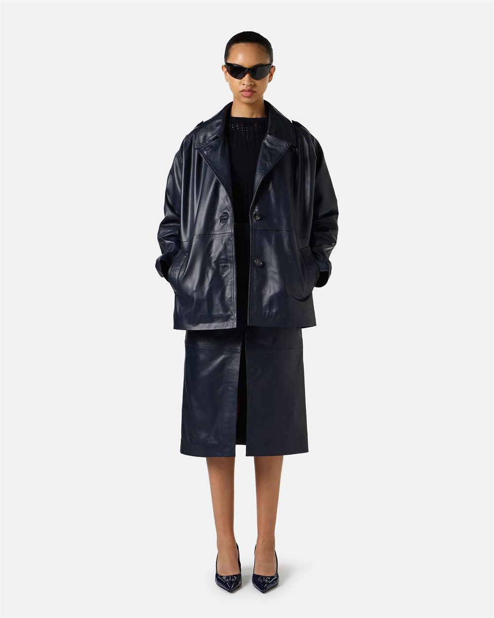 Short blue leather coat with Iceberg Milano Italia logo - Iceberg - Official Website