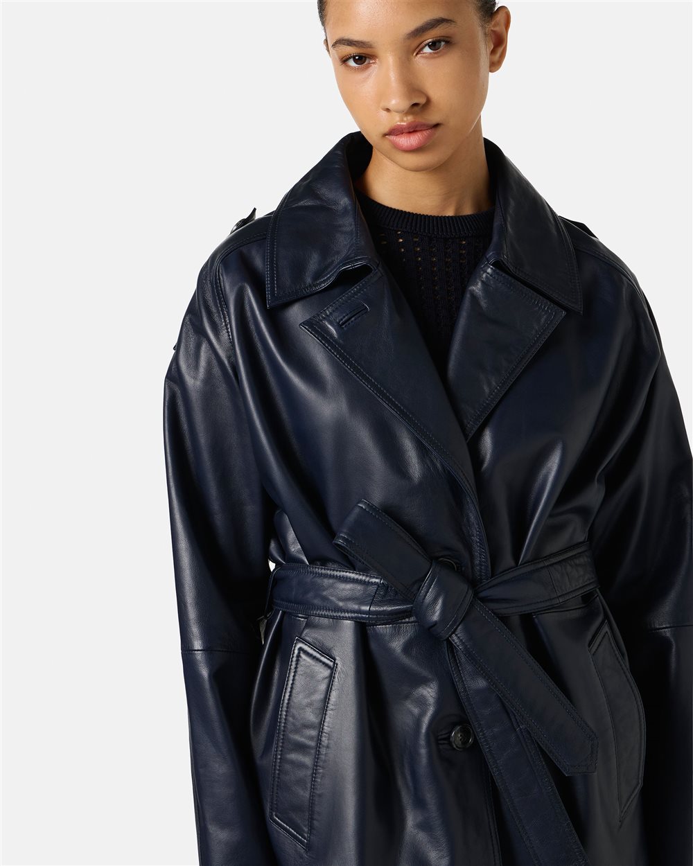 Short blue leather coat with Iceberg Milano Italia logo - Iceberg - Official Website