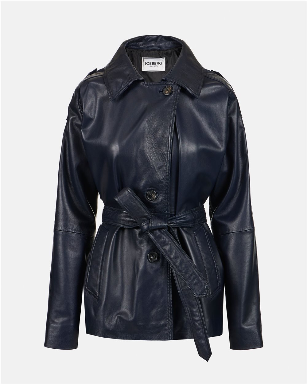 Short blue leather coat with Iceberg Milano Italia logo - Iceberg - Official Website