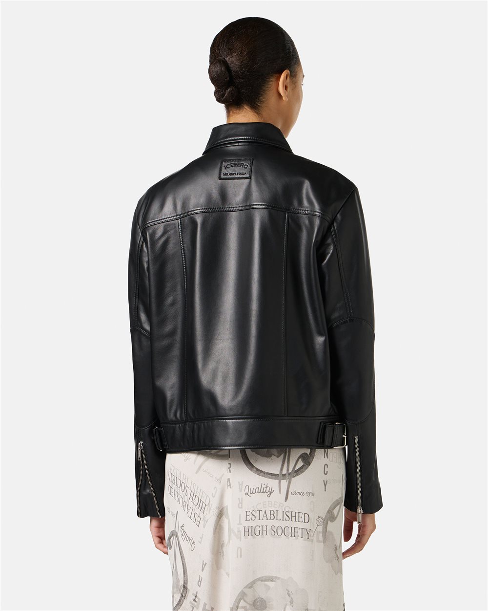 Black leather jacket with biker details Iceberg Milano Italia logo - Iceberg - Official Website