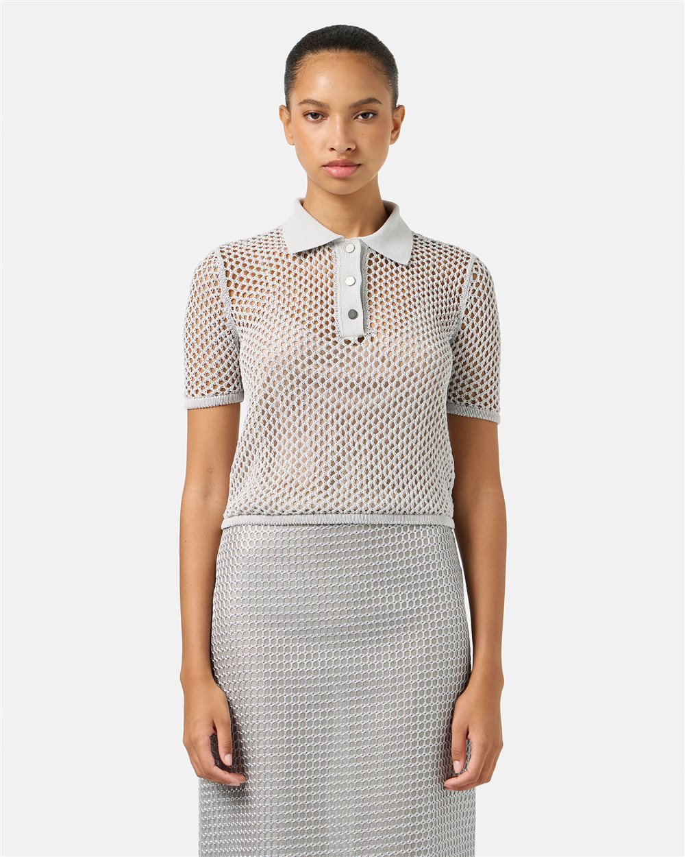 Light grey openwork knit sports polo - Iceberg - Official Website