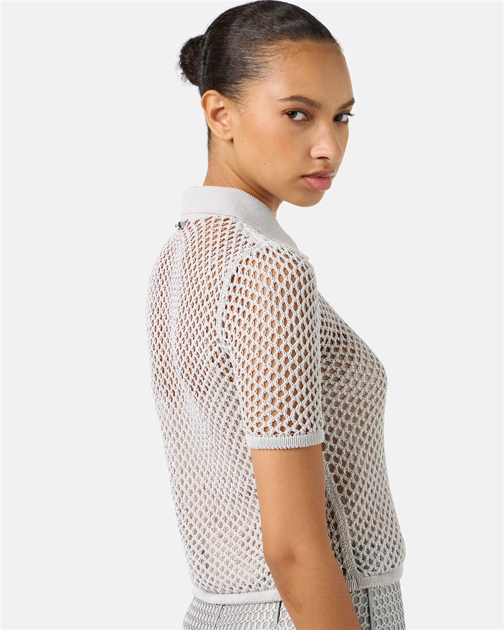 Light grey openwork knit sports polo - Iceberg - Official Website