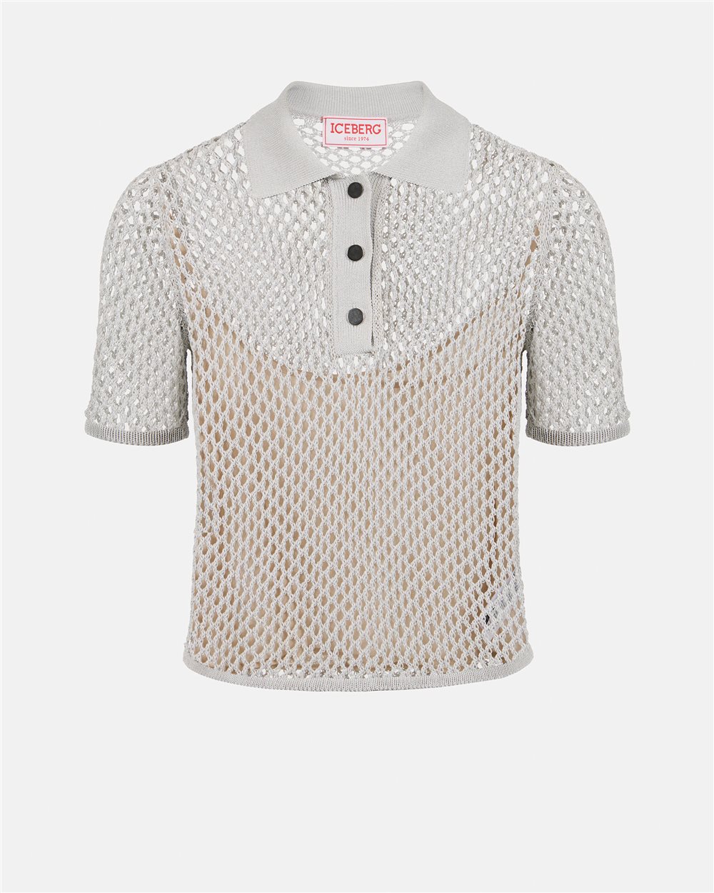 Light grey openwork knit sports polo - Iceberg - Official Website