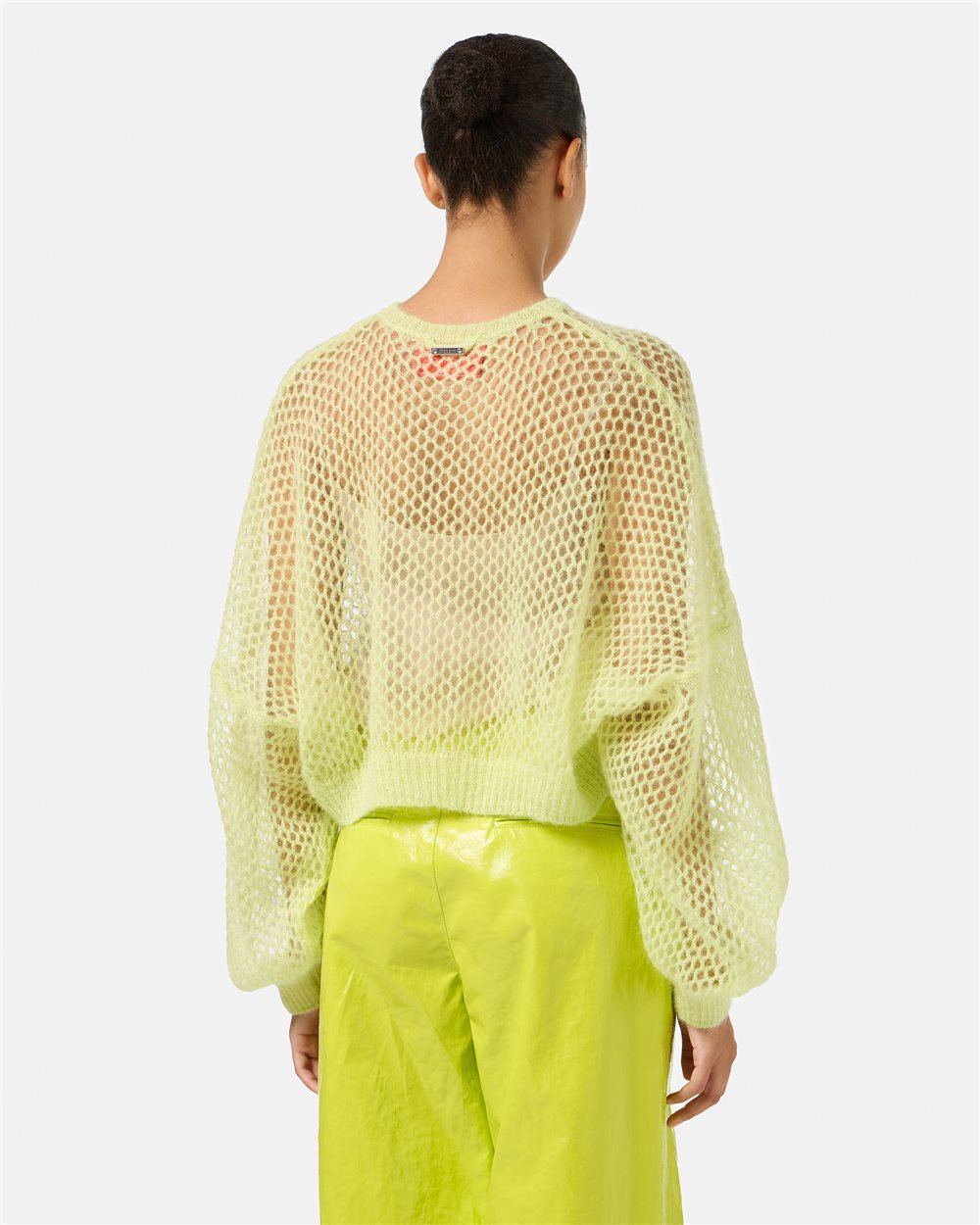 Soft and lightweight crewneck in openwork mohair in lime yellow - Iceberg - Official Website
