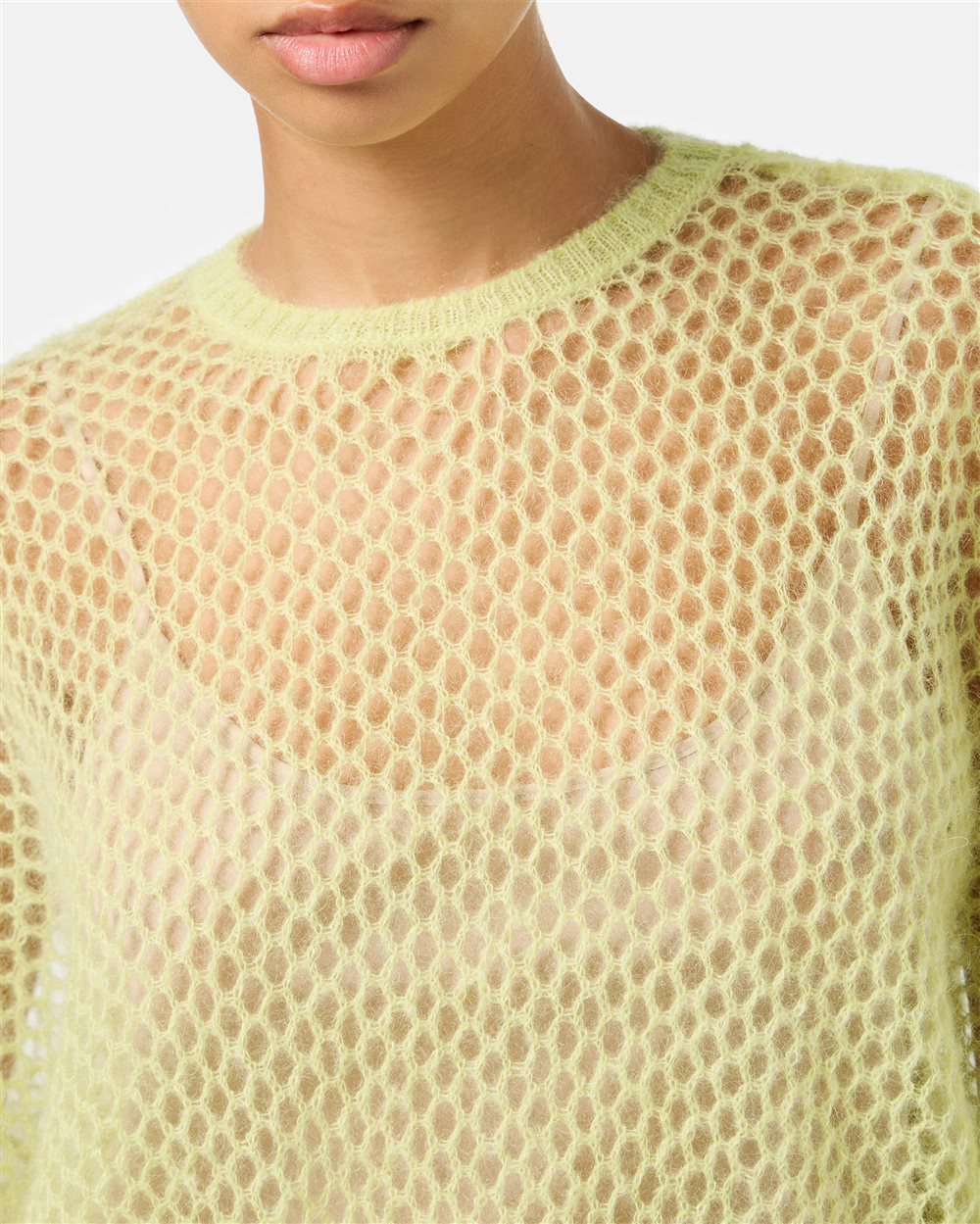 Soft and lightweight crewneck in openwork mohair in lime yellow - Iceberg - Official Website