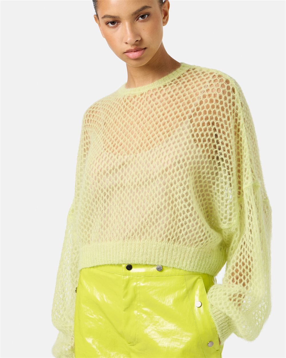 Soft and lightweight crewneck in openwork mohair in lime yellow - Iceberg - Official Website
