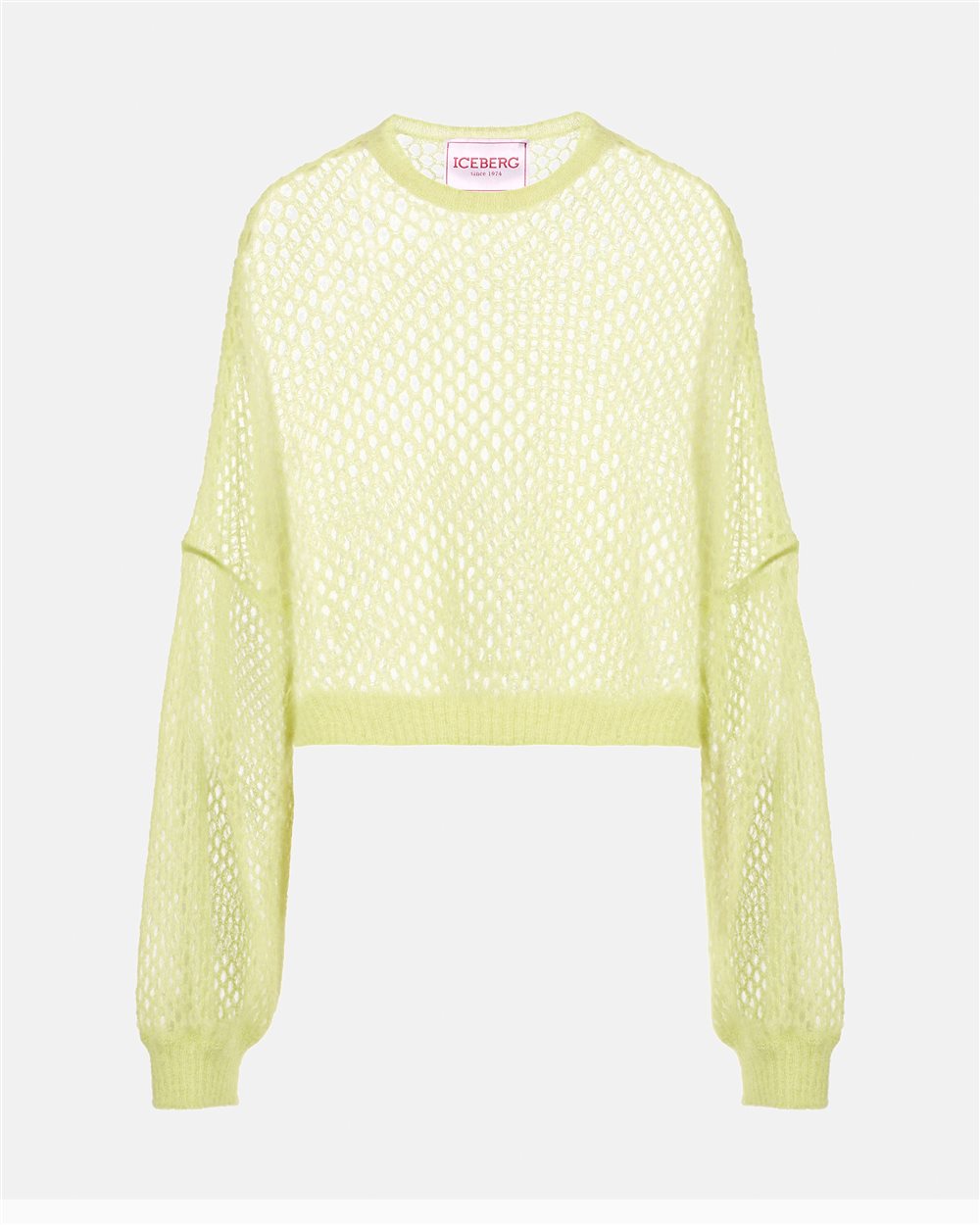 Soft and lightweight crewneck in openwork mohair in lime yellow - Iceberg - Official Website
