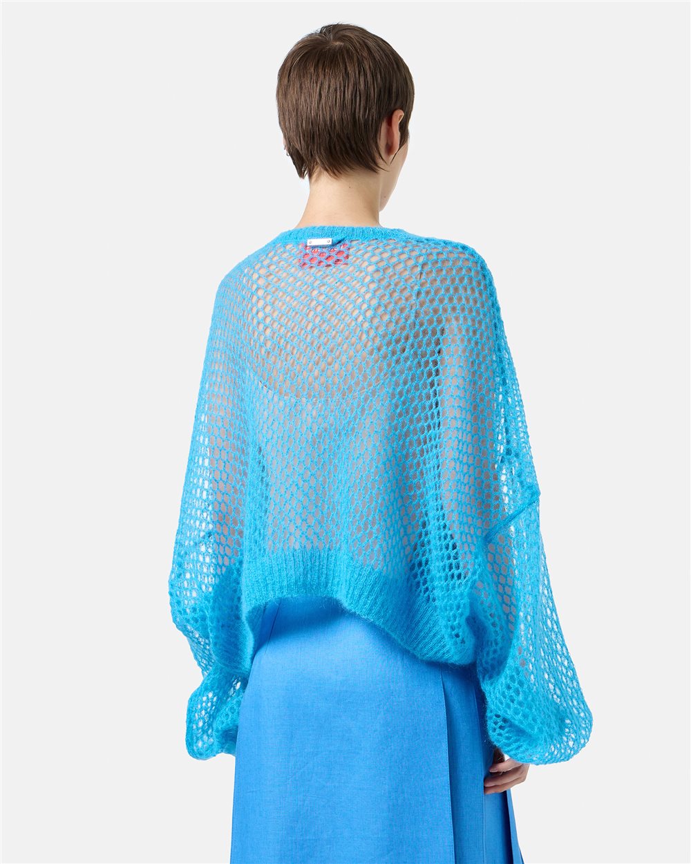 Soft and lightweight crewneck in openwork mohair in cobalt - Iceberg - Official Website
