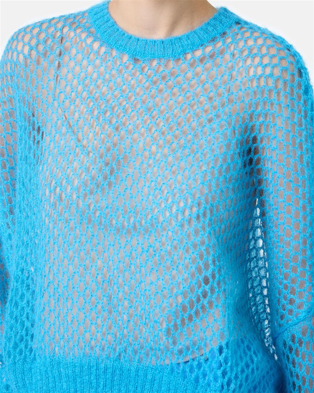 Soft and lightweight crewneck in openwork mohair in cobalt - Iceberg - Official Website