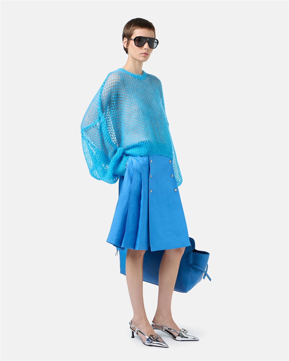 Soft and lightweight crewneck in openwork mohair in cobalt - Iceberg - Official Website