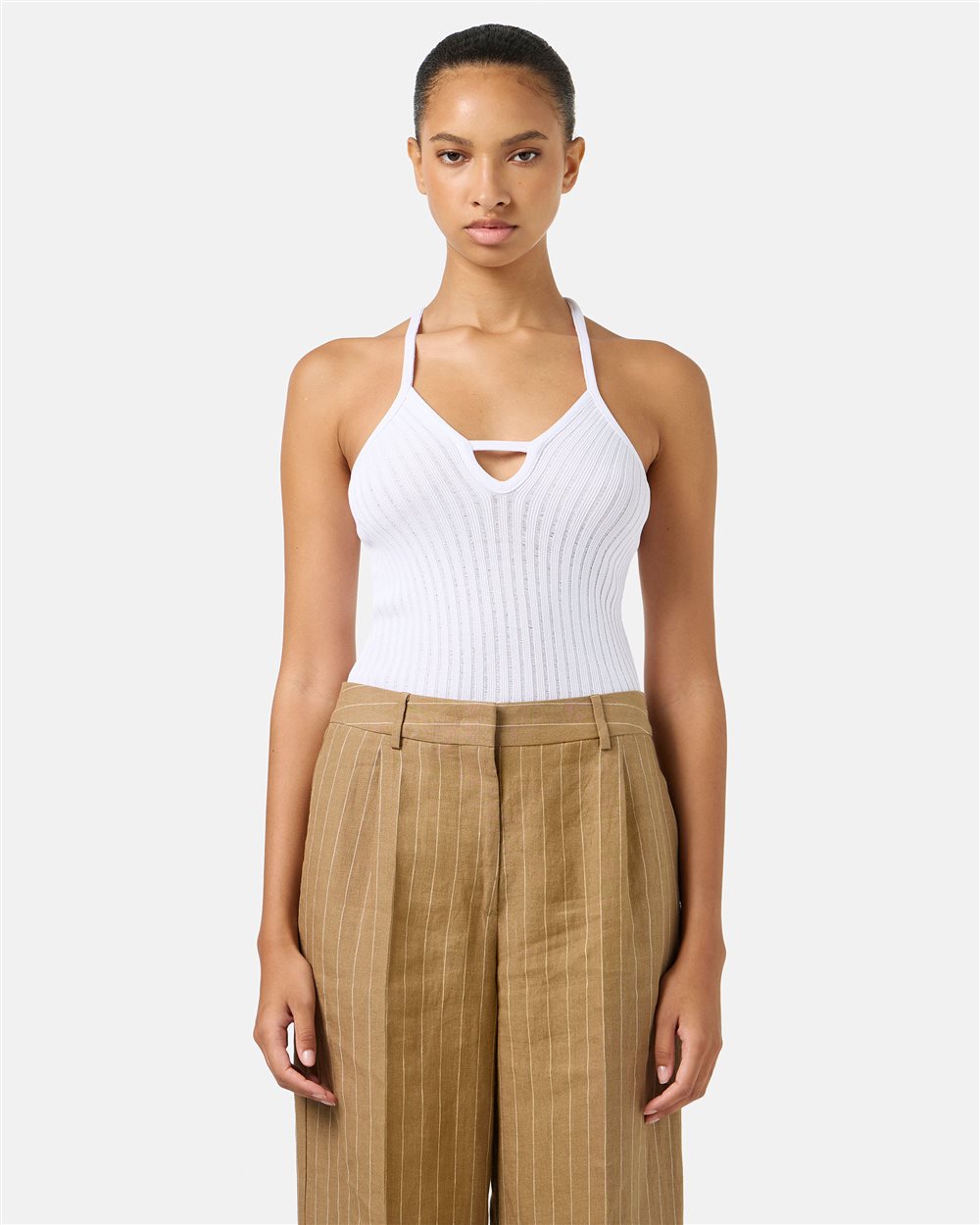 White low-cut top in stretch viscose with flat ribs - Iceberg - Official Website