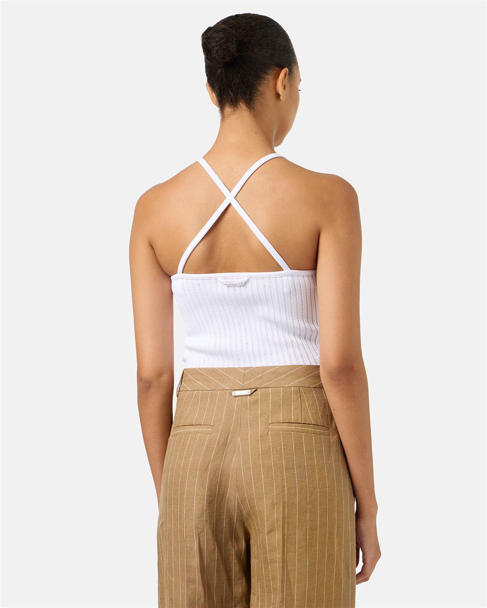 White low-cut top in stretch viscose with flat ribs - Iceberg - Official Website