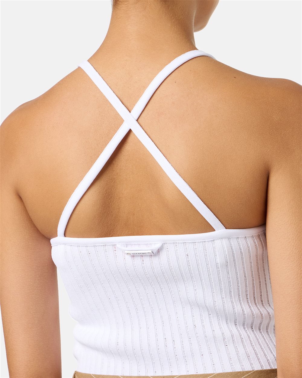 White low-cut top in stretch viscose with flat ribs - Iceberg - Official Website