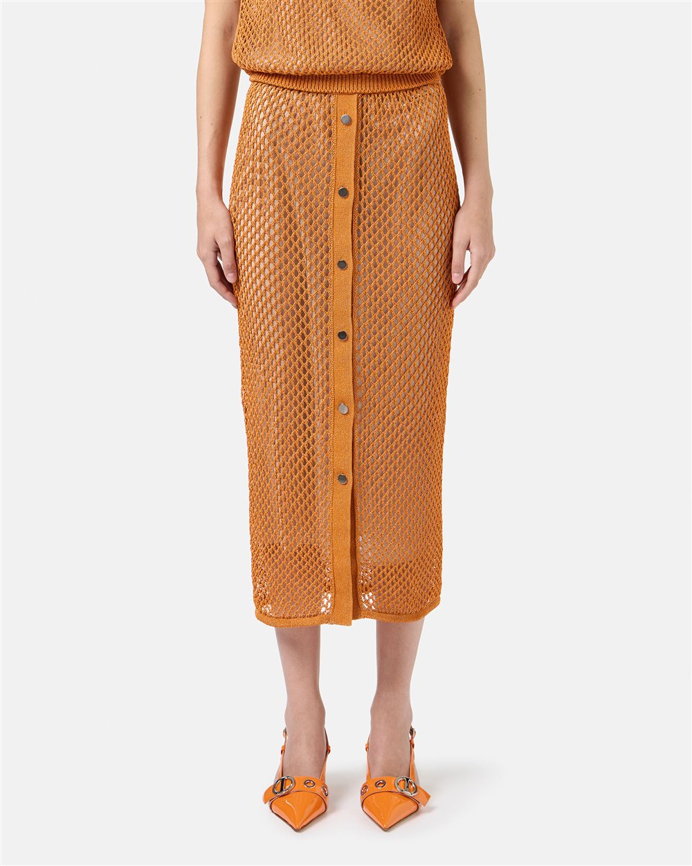 Carrot Cotton Nylon Mesh Perforated Skirt with Metallic Details - Iceberg - Official Website