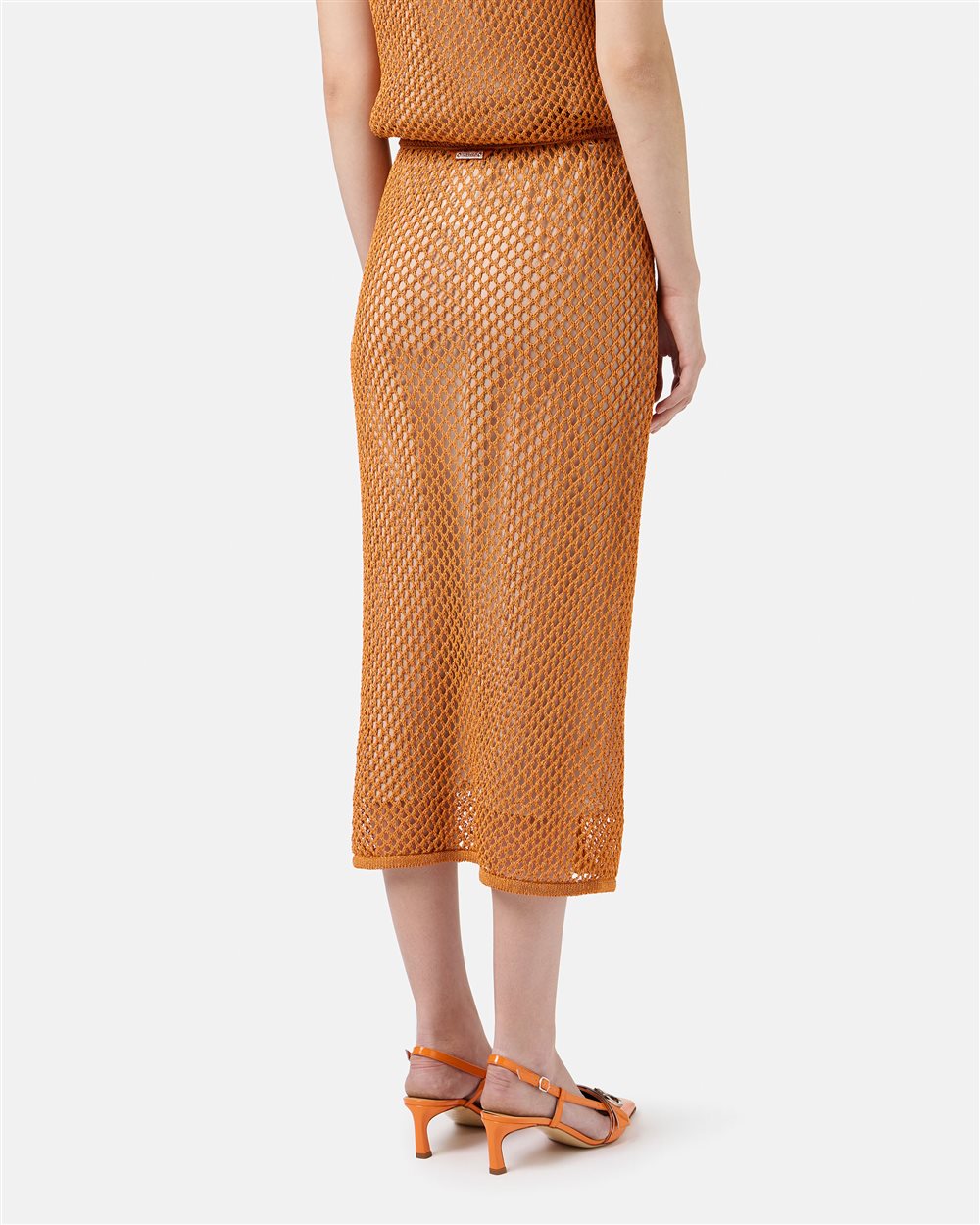 Carrot Cotton Nylon Mesh Perforated Skirt with Metallic Details - Iceberg - Official Website